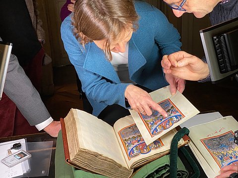 Charlotte Kramer conducting a colour comparison of the Sainte-Chapelle Royal Psalter at the Bibliothèque de l'Arsenal in Paris Charlotte Kramer conducting a colour comparison of the Sainte-Chapelle Royal Psalter at the Bibliothèque de l'Arsenal in Paris